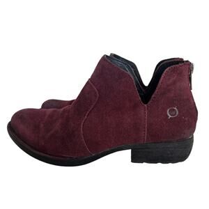Born Womens Kerri Ankle Booties Suede Block Heel Western Size 6M Burgundy